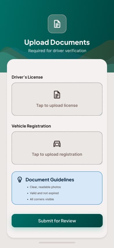 miRidem driver — document upload onboarding